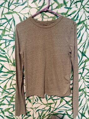 Free People Olive Gray Long Sleeve Crewneck Top